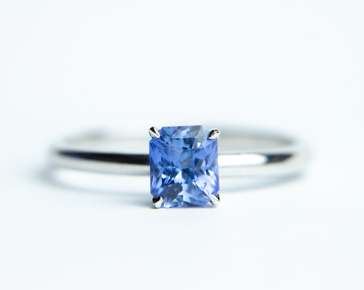 Ceylon Blue Sapphire Octagonal Ring - 18K White Gold