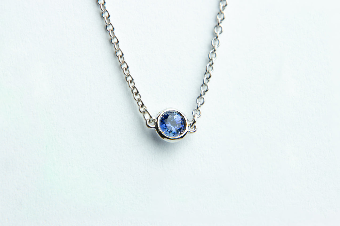 Blue Sapphire Pendant Necklace - 18K White Gold