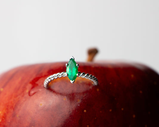 Marquise-Cut Emerald Ring - 18K White Gold