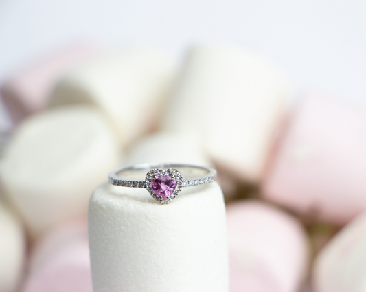 Heart-Shaped Pink Sapphire  - 18K White Gold Ring